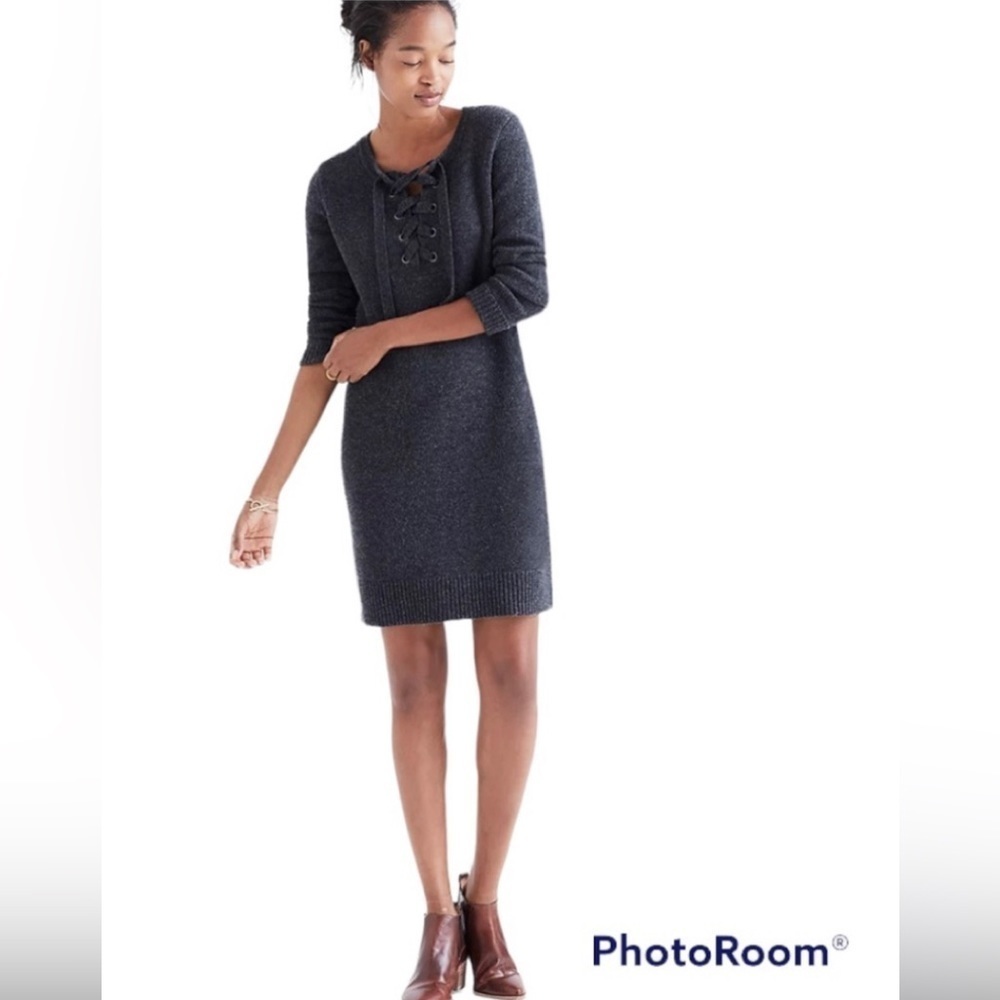 Madewell Lace-up sweater Dress dark gray size small